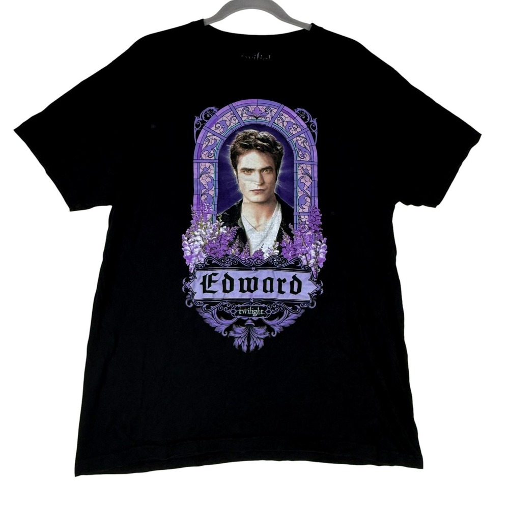 Twilight T Shirt Mens Black L Edward Cullen Stained Glass Graphic Short Sleeve